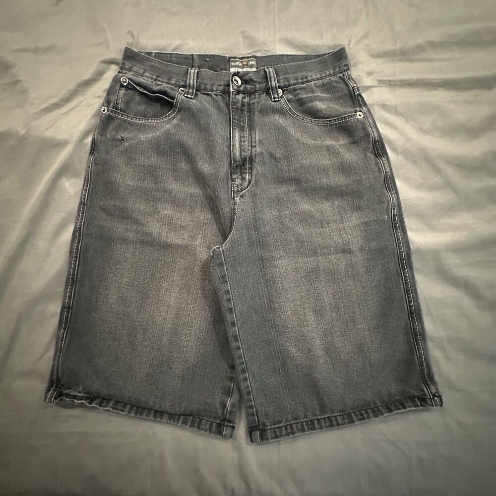 Vintage Jean Shorts Baggy Skater Streetwear Hip Hop Y2K Black Denim Faded